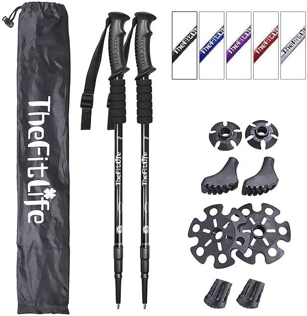TheFitLife Nordic Walking Trekking Poles - 2 Sticks with Anti-Shock and Quick Lock System, Telescopic, Collapsible, Ultralight for Hiking, Camping, Mountaining, Backpacking, Walking, Trekking, From 26" to 51.2"