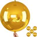 Gold Round Foil Balloons 32 Inch 5 Pcs 4D Ball Balloons Metallic Golden Balloon Ornament Mylar Balloon Chrome for Birthday Graduation Wedding Anniversary New Year Disco Party Decorations