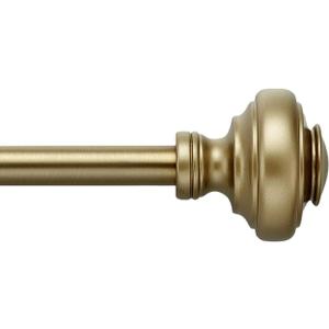 MODE Simplicity Collection 5/8" Diameter Curtain Rod Set with Doorknob Curtain Rod Finials and Steel Wall Mounted Adjustable Curtain Rod, Fits 32 to 90 Windows, Gold