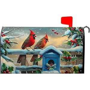 Winter Mailbox Cover Cardinal Birds Mailbox Covers Holly Berry Mail Box Wrap Magnetic Standard Size 21x18 Inch Mailboxes Decorations for Christmas Garden Home Yard Decorations