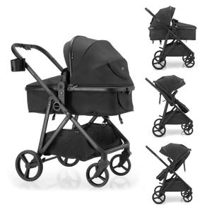 Gromast 3-in-1 Baby Stroller, Convertible Stroller for Newborn Infant Toddler with Reversible Seat, UPF 50+ Canopy & Cup Holder - Black