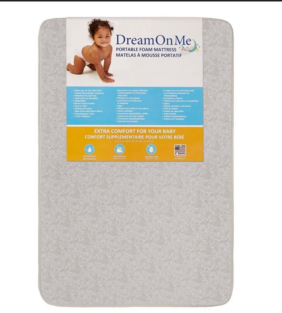Dream On Me, 3 Inch Foam Pack and Play Mattress, White, White/Brown, 25C-GR (SR) 37.5*25.5 in