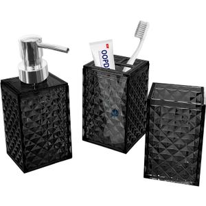 3PCS Black Bathroom Accessories. Contain Soap Dispenser & Toothbrush Holder Set & Mouthwash Cup. Boho Bathroom Set for Blue Bathroom Dcor