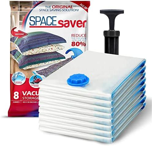 8 Pack Jumbo Vacuum Storage Bags for Comforters, Blankets & Clothes – Jumbo Vacuum Sealed Compression Bags with Hand Pump – Space Saver Storage Bags for Bedding, Moving, Travel & Organization