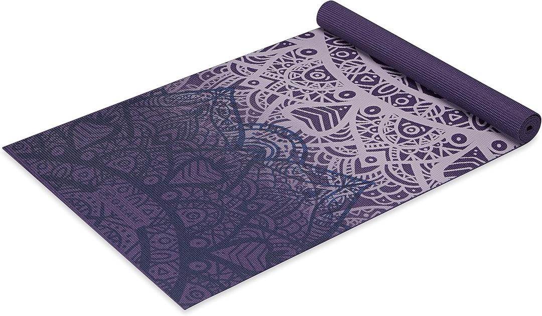 Gaiam Print Yoga Mat, Non Slip Exercise & Fitness Mat for All Types of Yoga, Pilates & Floor Exercises (Purple Lattice)