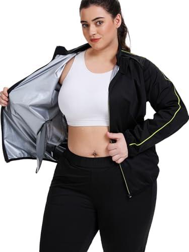 LAZAWG Sauna Suit Women Plus Size Sweat Jacket Long Sleeve Zipper Sauna Shirt Only Top for Workout Gym Exercise, 4XL, Black 