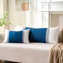 Throw Pillows Covers for Home, Lumbar Porch Pillow 14x36 Inch White Grey and Blue Striped Long Body Pillow for Bed Modern Farmhouse Decorative Accent Cushion Covers for Bed Couch Sofa Set of 1