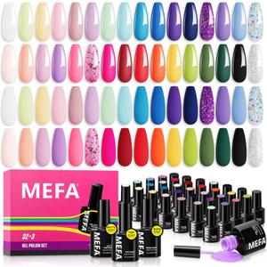 MEFA 35 Pcs Neon Gel Nail Polish Set, 32 Colors Summer Bright Gel Polish Set with Matte/Glossy Base Top Coat Pink Collection Nail Art Manicure DIY Salon Home Decoration Beginners Gifts for Women (Soft Summer Serenade)