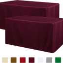 Obstal 2 Pack Fitted Table Covers for 8 Foot Tables - Water Resistant Washable Fabric Polyester Rectangle Table Cover Protector for Wedding, Banquet and Trade Shows, 96L x 30W Inches, Burgundy (8FT | 2 Pack)