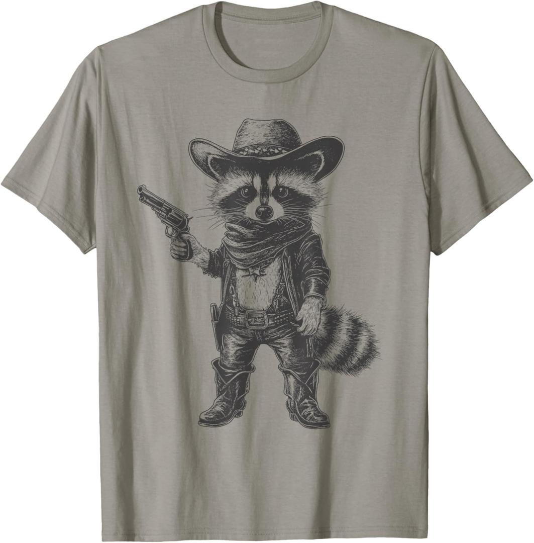 Raccoon Cowboy Hat Funny Western Cute Raccoon Lover Vintage T-Shirt (S, Slate Grey)