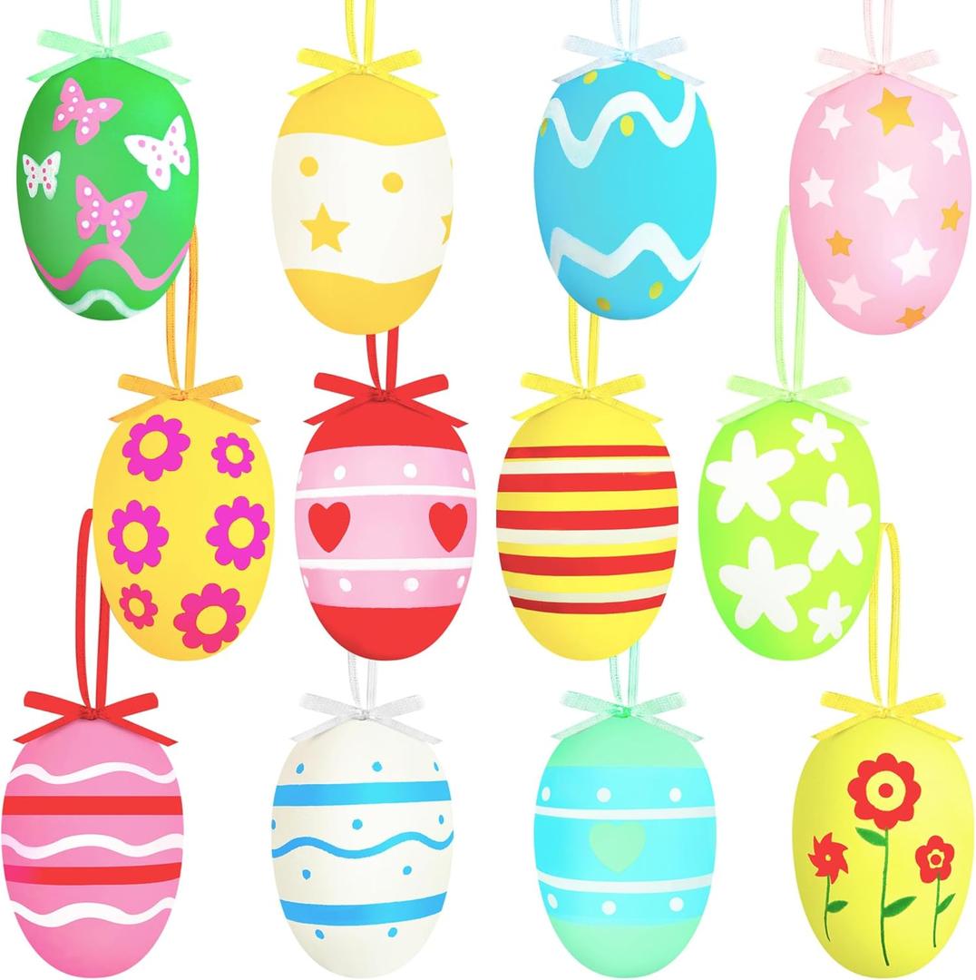 3 x Easter Tree Decorations,Hanging Easter Egg Ornaments for Tree Decorations Indoor Outdoor 12Pcs