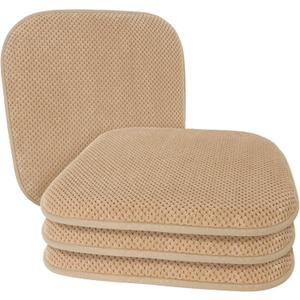 Khaki Kitchen Dining Chairs Cushions Set of 4 Non Slip Foam Patio Seat Cushions Washable Soft Thick Pads Large Wooden Metal Chair Cushions,17" x 15"