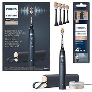 Philips Sonicare DiamondClean Prestige 9900 Rechargeable Electric Toothbrush with SenseIQ, 5 Premium All-in-One Brush Heads, Plaque Removal, Gum Care, Whitening, Midnight, BD9002AZ