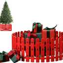 Christmas Tree Fence, 36 PCS Picket Fence Holiday Decoration Around Artificial Real Xmas Trees, Plastic PVC Small Fence Panel Freestanding Barrier to Go, Toddlers Cats Proof, Overall 11"W x175"L, Red