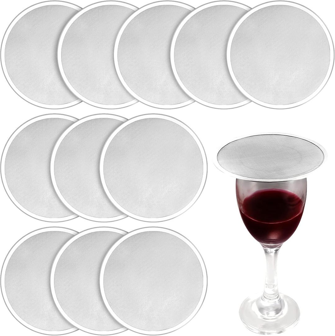 Boao 12 Pieces Stainless Steel Drink Covers Wine Glass Keeps Debris out Cup Drink Wine Glass Lid Mesh Ventilated Discs for Beverage Cover Outdoors Ventilation Reducing Splashing