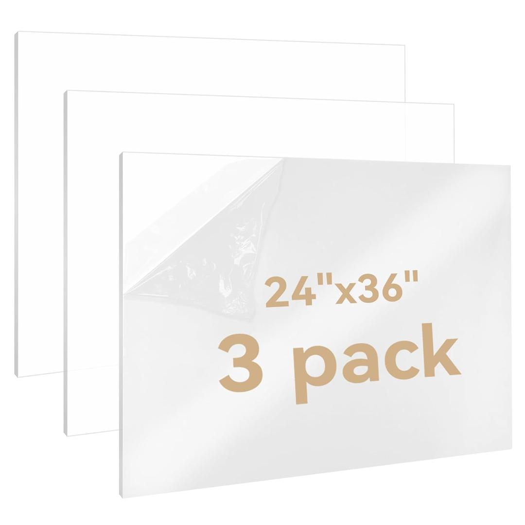 WEWLINE 3PACK Plastic Sheets 1/8" Thick 2436 Plexiglass Sheets Clear Acrylic Sheets Panels Cut to Size Clear for Craft Projects DIY Display,Picture Frame and Sign