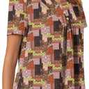 3 x Anydeer Womens Short Sleeve Summer Tunic Tops Dressy Chiffon Blouse Henley Shirts 2025 Casual Pullover (L)