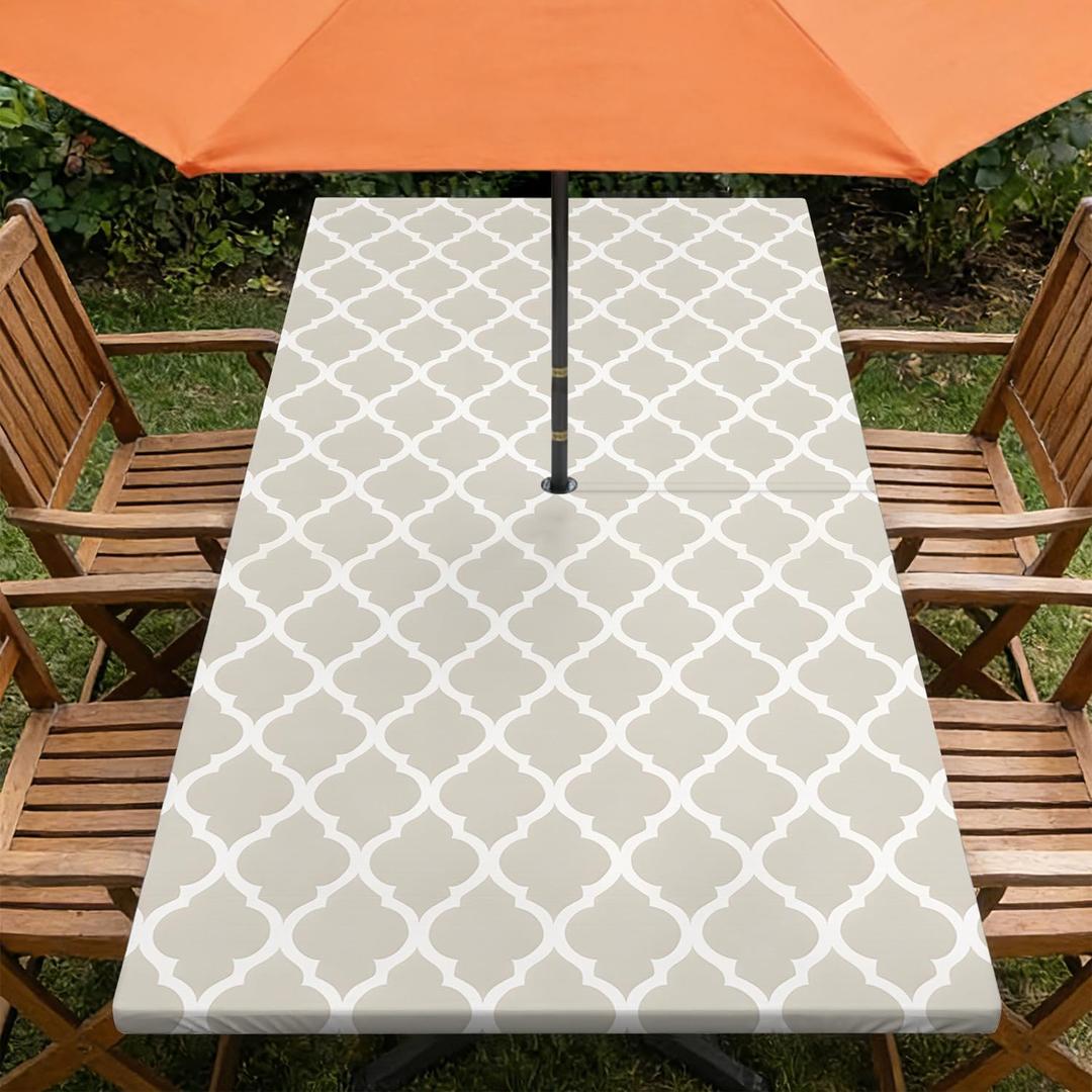 Rectangle Outdoor Tablecloth with Umbrella Hole and Zipper Waterproof Rectangle Fitted Tablecloth with Elastic Edge, Wipeable Outdoor Table Cover for Patio, Garden, Picnic 48" x 24"