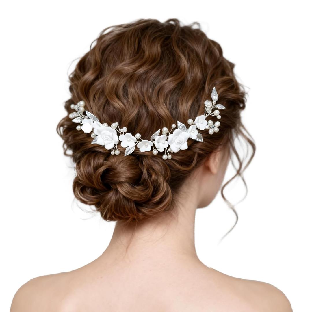 2 x Avxdbr Bride Wedding Hair Vine Floral Head Piece Pearls Handmade Hair Piece Rhinestone Headband for Women for Wedding Engagement Party