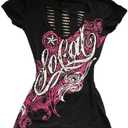 Emo Grunge Top Short Sleeve Y2k Shirts Vintage Streetwear Tops Women 2000s Fashion Size 1