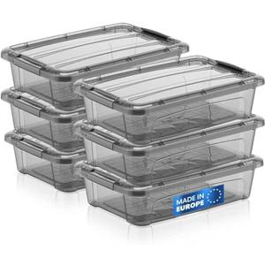 Tribello Small Storage Container Bin With Lids, Plastic Storage Container With Latching Lids For Organizing - Tinted - (11.5’ x 8” x 3”) 3 Quart - Set of 4 - Made in EU