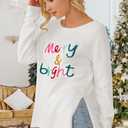 CURBODO Womens Fashion 2026 Champagne Please Graphic Long Sleeve Pullover Sweater Loose Crewneck Knitted Sweatshirt Tops (Small, Z-merry and Bright)