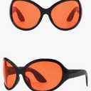 Feisedy Y2K Oversized Oval Sunglasses with Red and Yellow Lenses