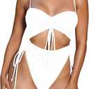 Viottiset Women's Cut Out Drawstring One Piece Swimsuit Cheeky High Cut Bathing Suit (White), Small