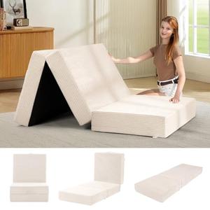 feliz home 6-Inch Tri-Fold Mattress Single Size - Foldable Futon Sofa Bed with Removable Washable Cover, Folding Memory Foam Futon Mattress | Non-Slip Bottom & Carry Handles for Guest, Camping, Dorm