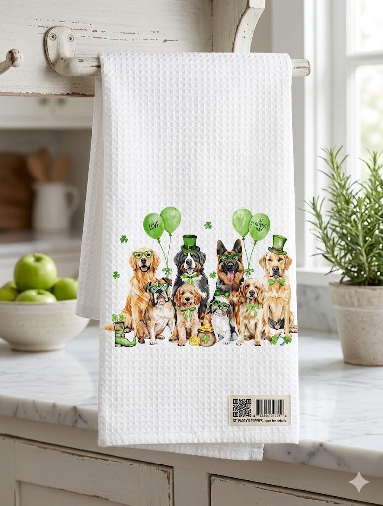 St Patricks Day Kitchen Towels, St Patricks Day Decorations, Cherry Bow Shamrock Lucky Charms Decoration, Shamrock Hand Towels for Spring Seasonal Home Kitchen Bathroom Bar 16x24 Inch