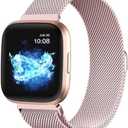 ZWGKKYGYH Compatible with Fitbit Versa and Versa 2 Bands for Women Men, Rose Gold Stainless Steel Metal Mesh Magnetic Band Bracelet Strap Replacement for Fitbit Versa/Versa Lite SE, Small