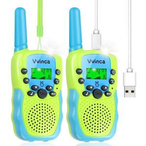 Vvinca Walkie Talkies for Kids Rechargeable Toys for Ages 5-7, Long Range 22 Channels 2 Way Kids Walkie Talkie with Flashlight for Camping Hiking Indoor Outdoor 3 4 5 6-12 Boy Girl Christmas Birthday (0-Green Blue)