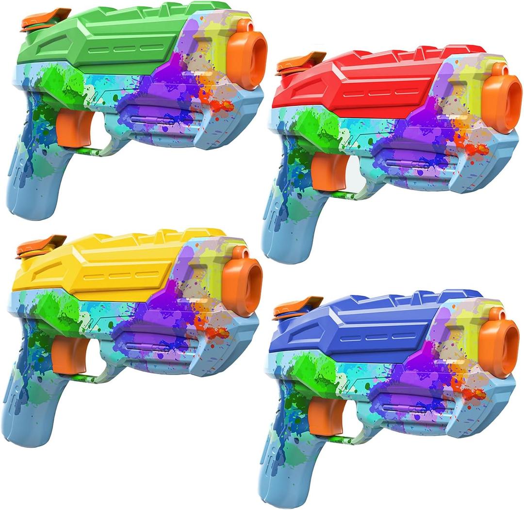 4 Pack Water Gun for Kids Adults, Watercolor Squirt Gun with Trigger, Long Range Water Pistol, Super Water Blaster Soaker Gun for Summer Outdoor Pool/Beach/Yard/Party Play