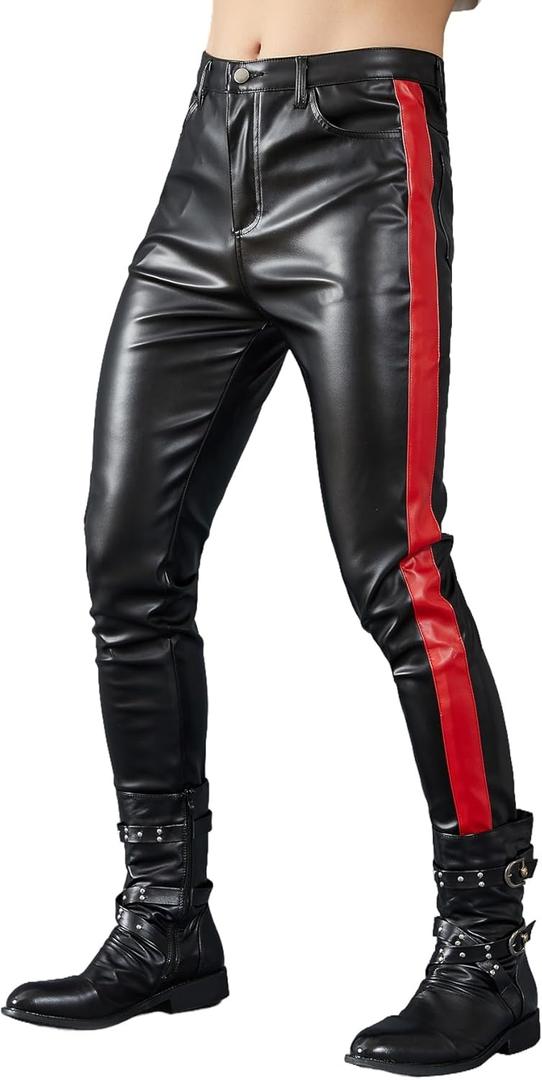 Idopy Men`s Business Slim Fit Five Pockets Faux Leather Pants Jeans (30)