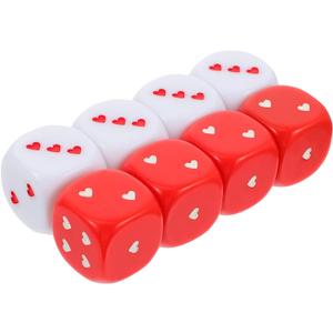 NUOBESTY Funny Math Games 8pcs Heart Dice White Red Dice Six Sided Gaming Dice 25MM Novelty Funny Party Favor for Carnival Graduation Club Playing Table Game Props Table Game Dice
