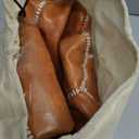 Moroccan Leather Handmade Pouf Ottoman Cover, Unstuffed Foot Stool, Round Boho Footrest for Living Room, Bedroom, Home Decor Gift (Tan By White)