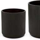 Amazon Basics Fluted Ceramic Round Planters with Drainage Hole, Indoor Outdoor Flower Pots, Assorted Sizes 6, 8, 10 inch, Set of 3, Black