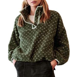 Womens Fleece Sweatshirt Half Zip Sherpa Pullover Jackets Warm Long Sleeve Vintage Hiking Coat with Pockets(Dark-Green,M)