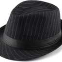 FALETO Unisex Classic Manhattan Structured Gangster Trilby Fedora Hat (One Size, Black)
