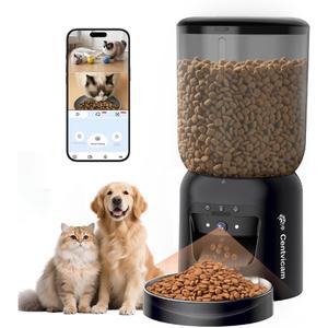 Automatic Cet Feeder with Camera, 5G/ 2.4GWiFi, 3K HD App Control - Smart Dog Cat Feeder, 2-Way Audio, Night Vision, Slow Feed, 6L Capacity, Battery Backup, Anti-Jam, Freshness Seal, Black