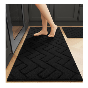 Kitchen Rugs and Mats Sets,2 Pieces Super Absorbent Polypropylene Non-Slip Rug,Soft Comfort Floor Mat,Washable for Kitchen,Hallway,Office,Sink,Laundry(20" x 31.5" Plus 20" x 48",Black)
