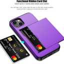 Nvollnoe for iPhone 14 Case with Card Holder Heavy Duty Protective Dual Layer Shockproof Hidden Card Slot Slim Wallet Case for iPhone 14 for Women&Men(Purple)