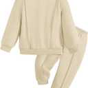 Arshiner Boys Long Sleeve Fleece Sweatshirt and Pants Set 2 Piece Fall Winter Clothes Toddler to Little Kid 2-8 Years (Beige)