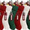 6Pack Personalized Christmas Stockings with Wooden Name Tags, 18 inches Xmas Cable Knitted Stocking for Holiday, Hanging Decoration Gifts for Family Party(White&Red&Green)