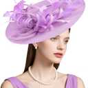 dressfan Fascinator Hats for Women,Linen Vintage Feather Headwear for Derby/Church/Wedding/Cocktail/Tea Party (Purple)