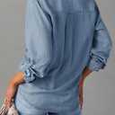 Astylish Women Button Down Denim Shirts Casual Long Sleeve V Neck Chambray Blouse Top