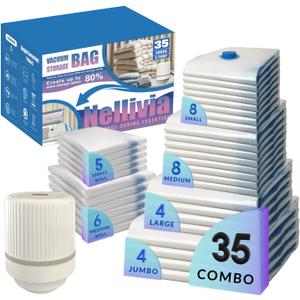 35 Pack Vacuum Storage Bags with Electric Pump, Compression Space Saver for Comforters, Bedding, Blanket Storage, Vacuum Seal Bags for Clothing, Luggage and Closet Organizer