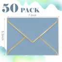 Whaline 50Pcs A7 Invitation Envelopes with Gold Border Dusty Blue Greeting Card Envelopes V-Flap Envelopes Gift Card Sleeves for Mailing Envelopes Sending Card, 7.3x5.3 Inch