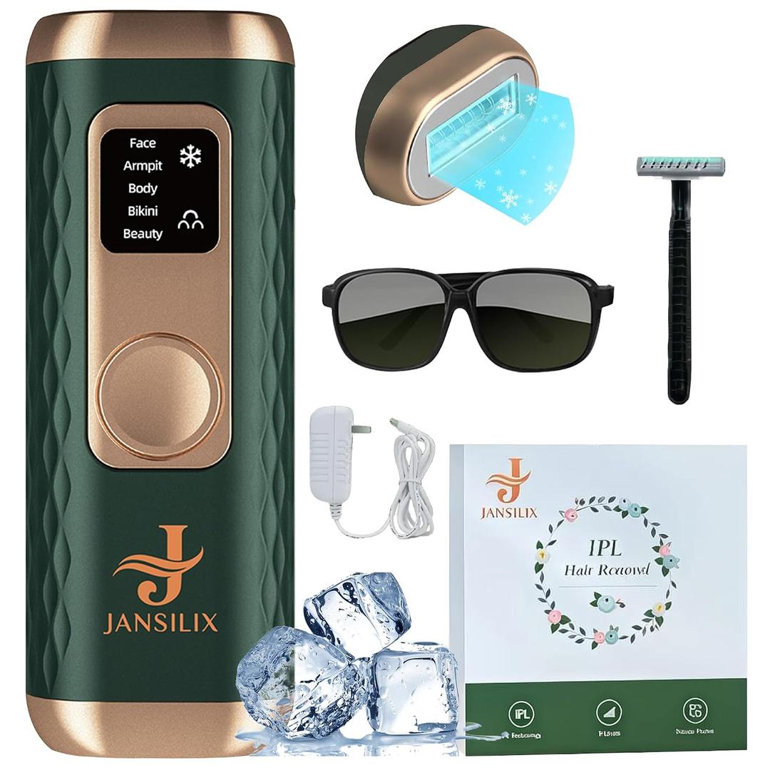 IPL Laser Hair Removal Device- Permanent Facial, Face, Chin, Upper Lip, Legs, Bikini Line, Pubic & Private Area Hair Remover for Women & Men, High Power Laser Device (Dark Green)