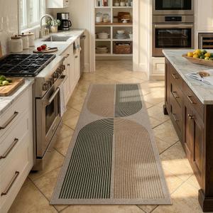 Lahome Enfys Modern Rainbow Easy Jute Rug, 2x6 Kitchen Runner Washable Rug Runners for Hallways Farmhouse Carpet, Non Slip Indoor Outdoor Runner Contemporary Door Mat for Laundry Porch (Nature/Bi-color Rainbow)